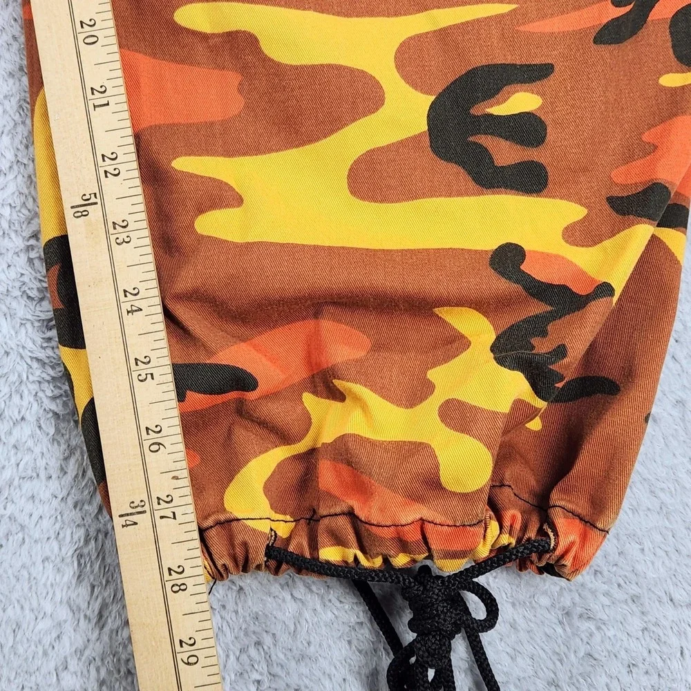 Rothco Camo Cargo Pants Mens XS 34x28 Orange Yellow Relaxed Fit Drawstring Hem